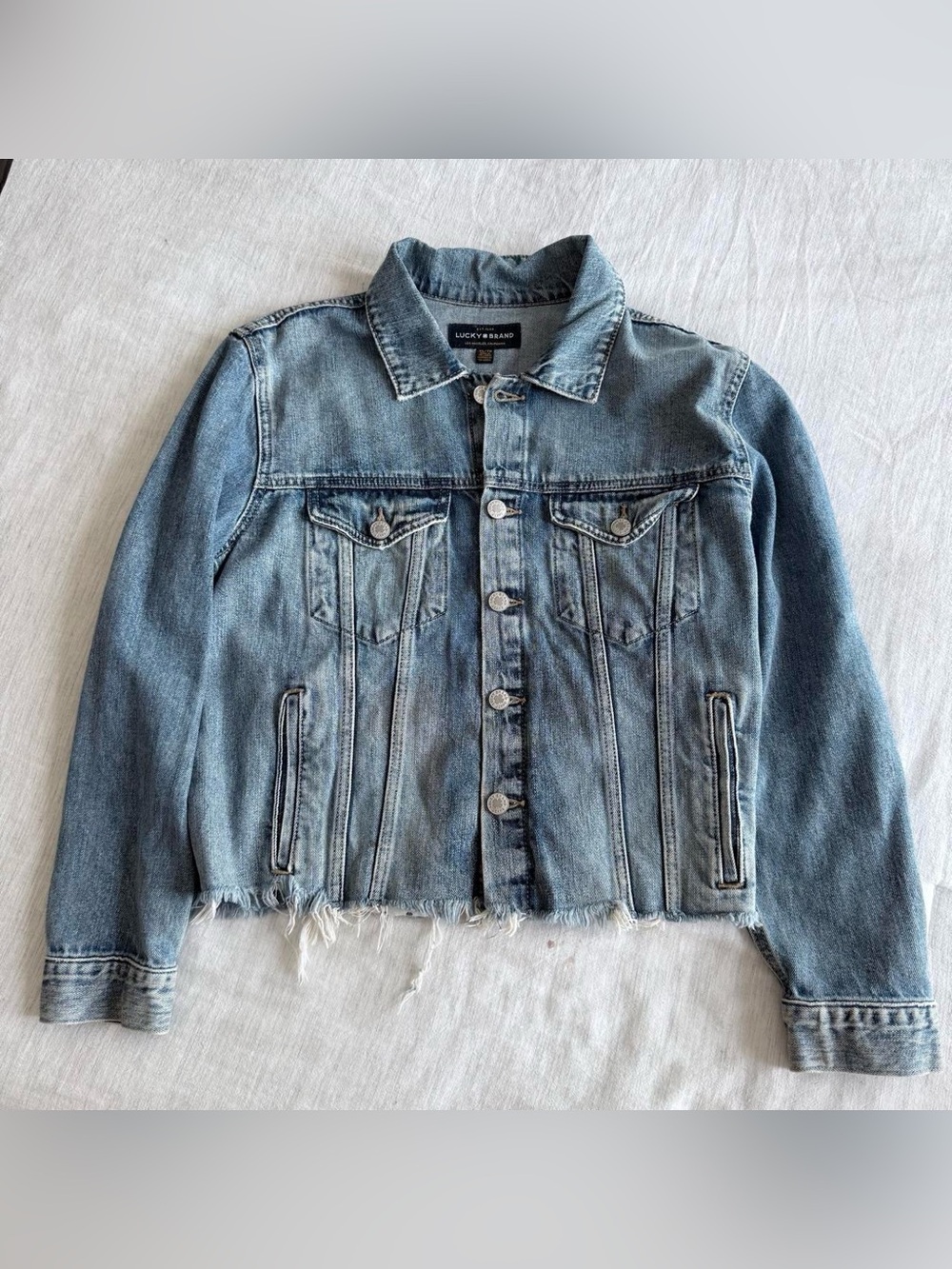 Fair condition Lucky Brand Destroyed Oversized Tomboy Trucker Jean Jacket xl